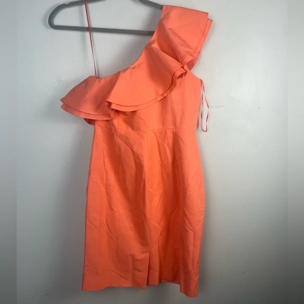 J.Crew one shoulder ruffle guava faille dress size 6